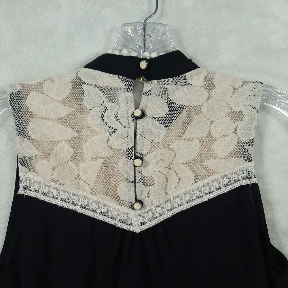 Monteau Black Cream White Lace Whimsygoth Victorian Sleeveless Button Women M - Picture 6 of 7
